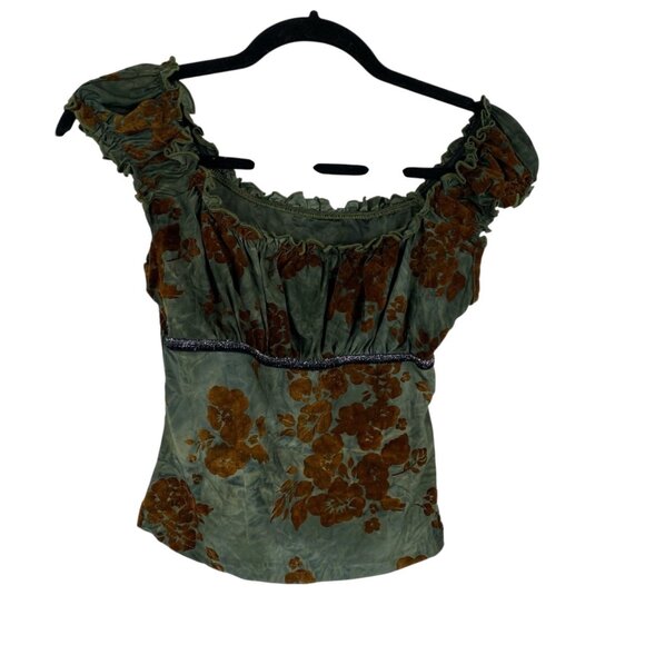 SHEIN Tops - Shein Velvet Burnout Babydoll Whimigoth Forest Fairy Milkmaid Top Green Sz XS